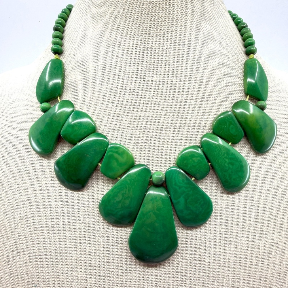 Bold Statement Green Chunky Teardrop Bib Necklace Boho Festival Layering Gift